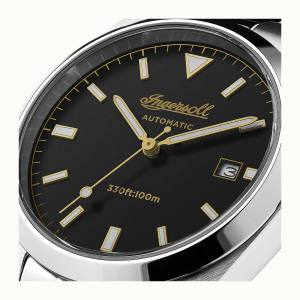 Ingersoll DISCOVERY I05501 Mens The Reliance Movement Automatic Case Stainless Steel Dial Black Strap Bracelet Stainless Steel S